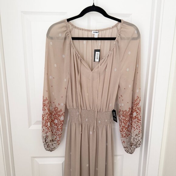 Women Express  Boho Maxi Cottage Prairie Hippie Western Dress in Beige Sz Small - Picture 3 of 8